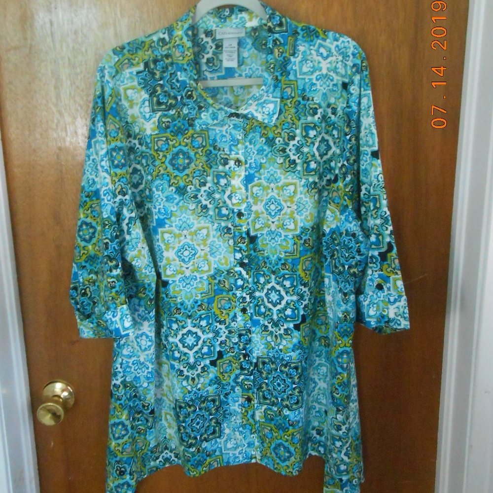 Catherine's Button Front Tunic Top 3/4 Sleeve 2X
